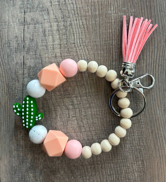 Women's Cactus Wood Silicone Beaded Wristlet Bag Charm