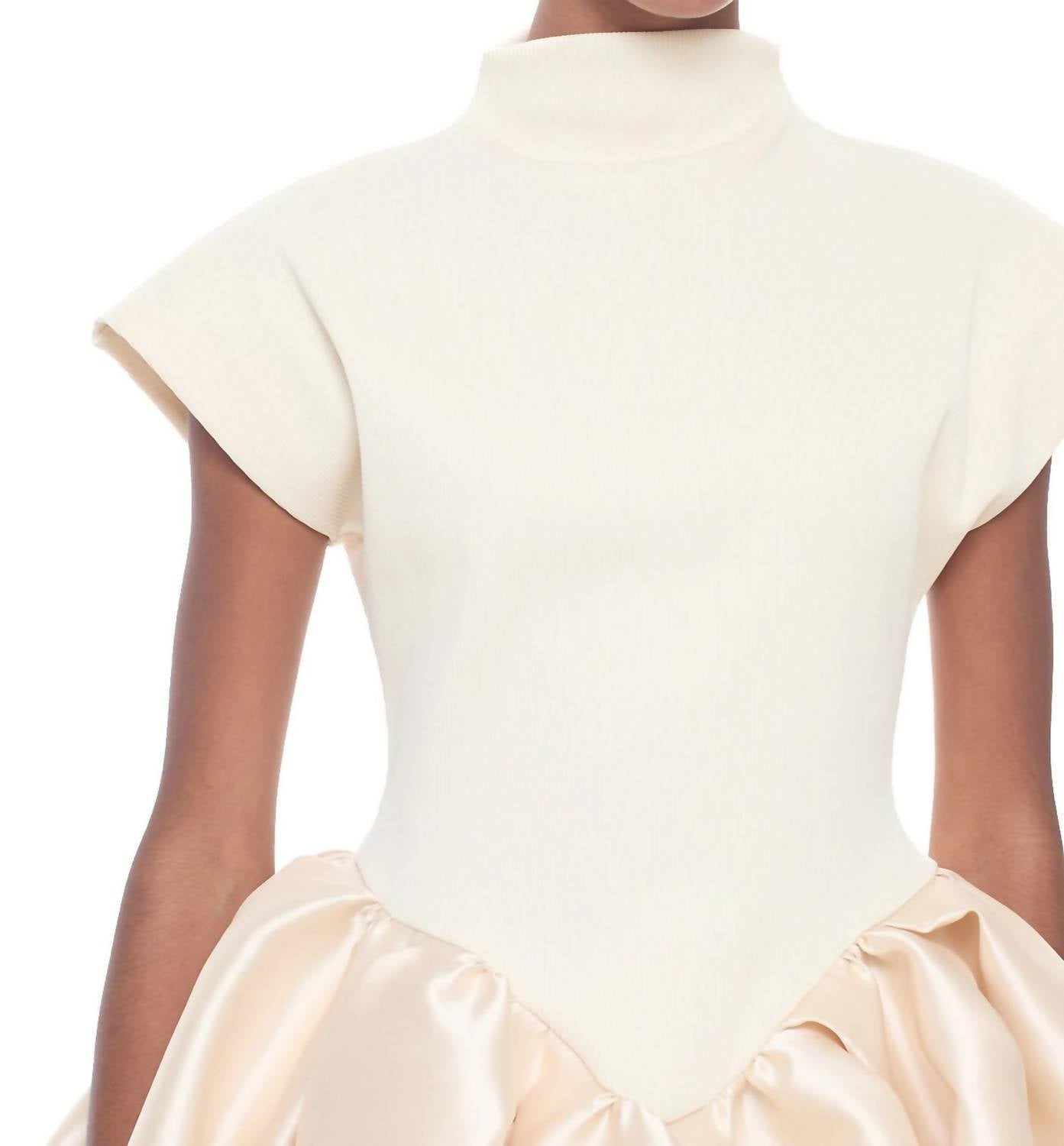 Heavy Satin Cap Sleeve Top With Peplum