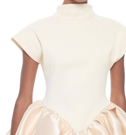 Heavy Satin Cap Sleeve Top With Peplum