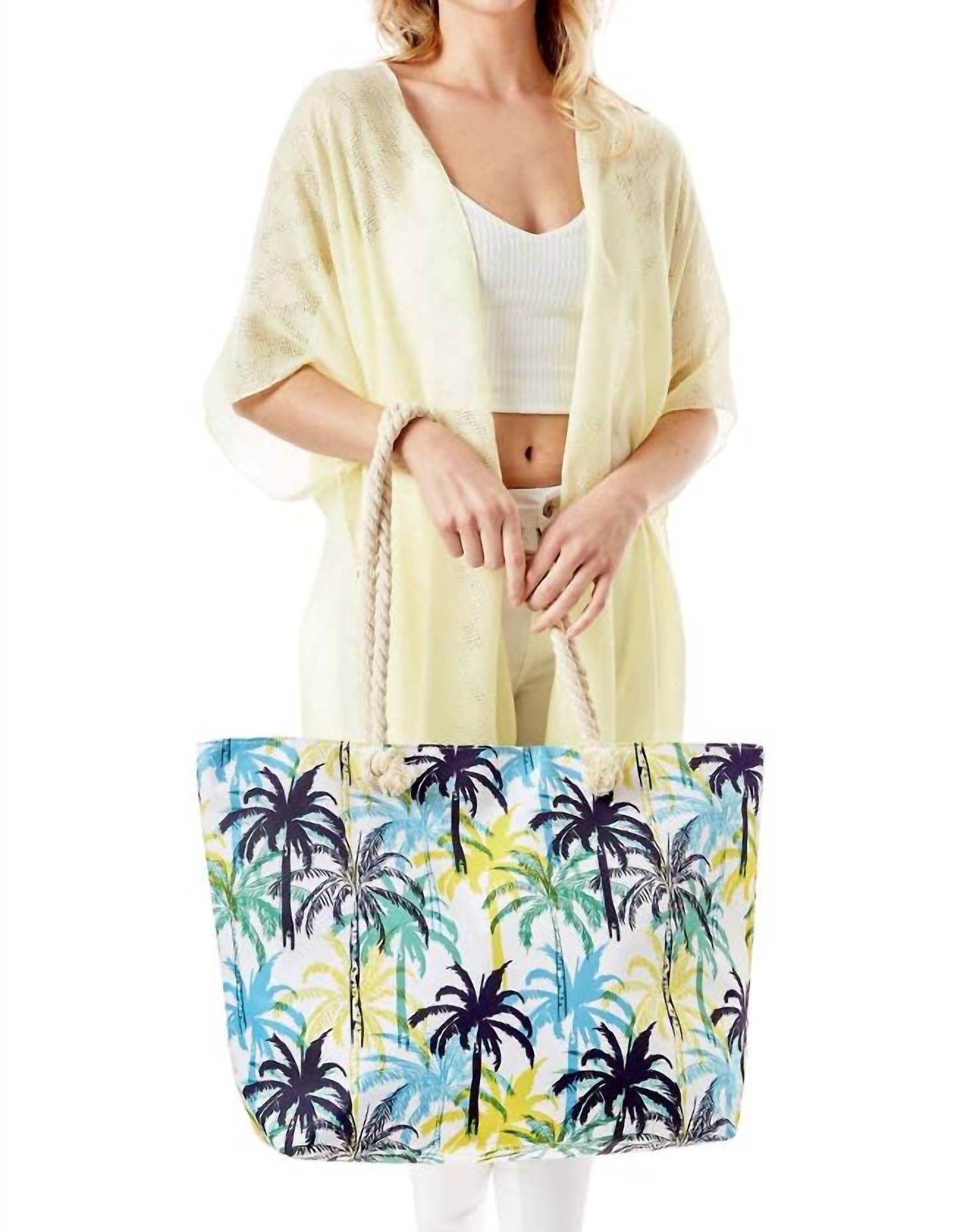 Hana - Women's Tropical Palm Tree Print Beach Bag Tote - Rack Hunt -