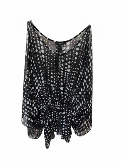 Women Sheer Polka Dot Flutter Sleeve Blouse