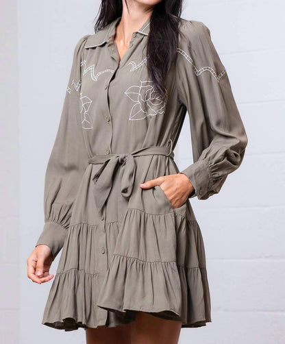 Sage Blossom Western Mini Dress