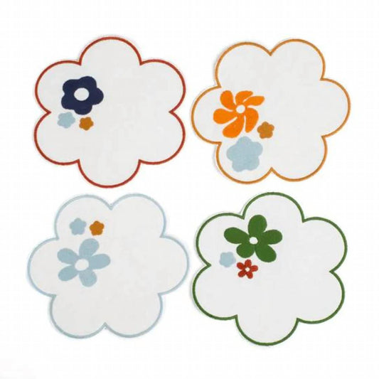 Floral Embroidered Linen Coasters - Set Of 4