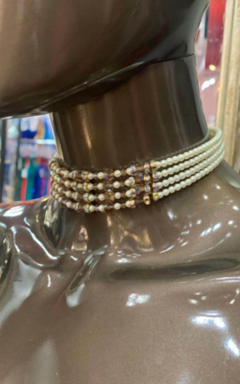 Crystalare - 4 Strand Pearl And Crystal Choker - Rack Hunt -