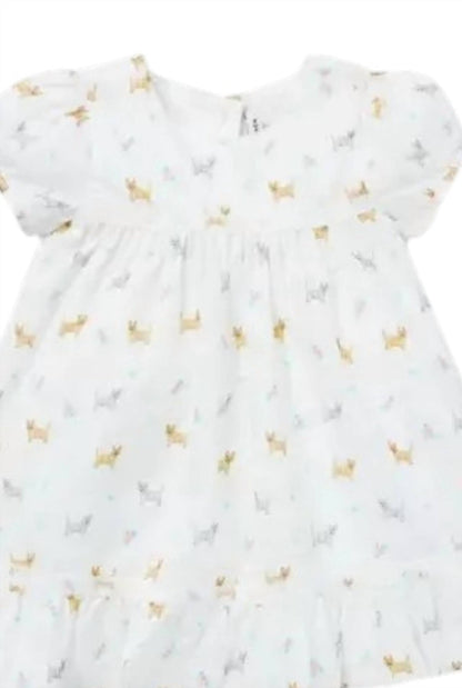 Girls Dogs Ruffle Collar Short Sleeve Dress