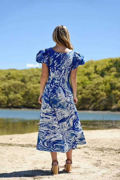 Printmaking Scoop Neck Cotton Midi Dress