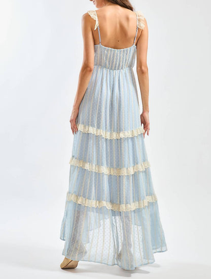Cd10576d Lace Maxi Dress With Layered Ruffle