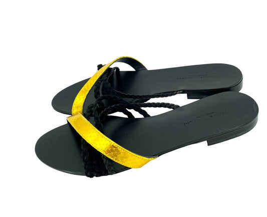 Visconti & du Réau - Women's Snake Metallic Strap Leather Flat Sandals - Rack Hunt -