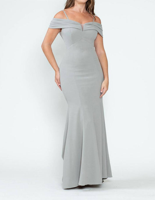 Crepe Fitted Off Shoulder Gown