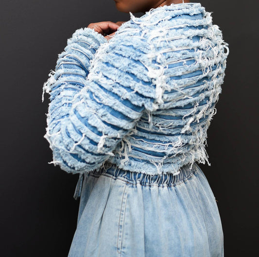 Distressed Denim Crop Jacket