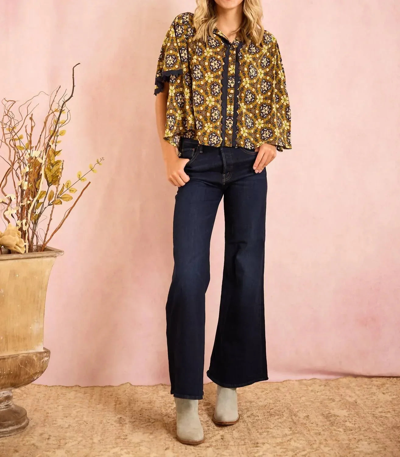 BROOKS AVENUE - Parham Button Front Gathered Blouse - Rack Hunt