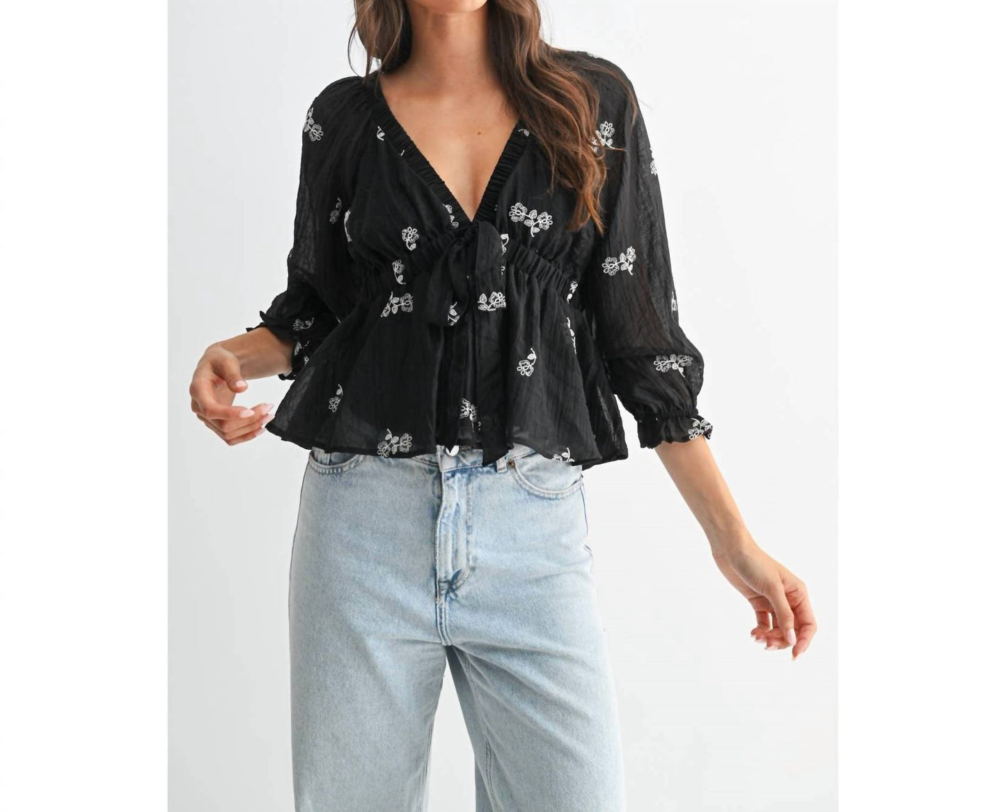Raina Embroidered Tie Detail Blouse