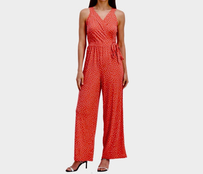 Polka Dot Wide Leg V-neck Jumpsuit
