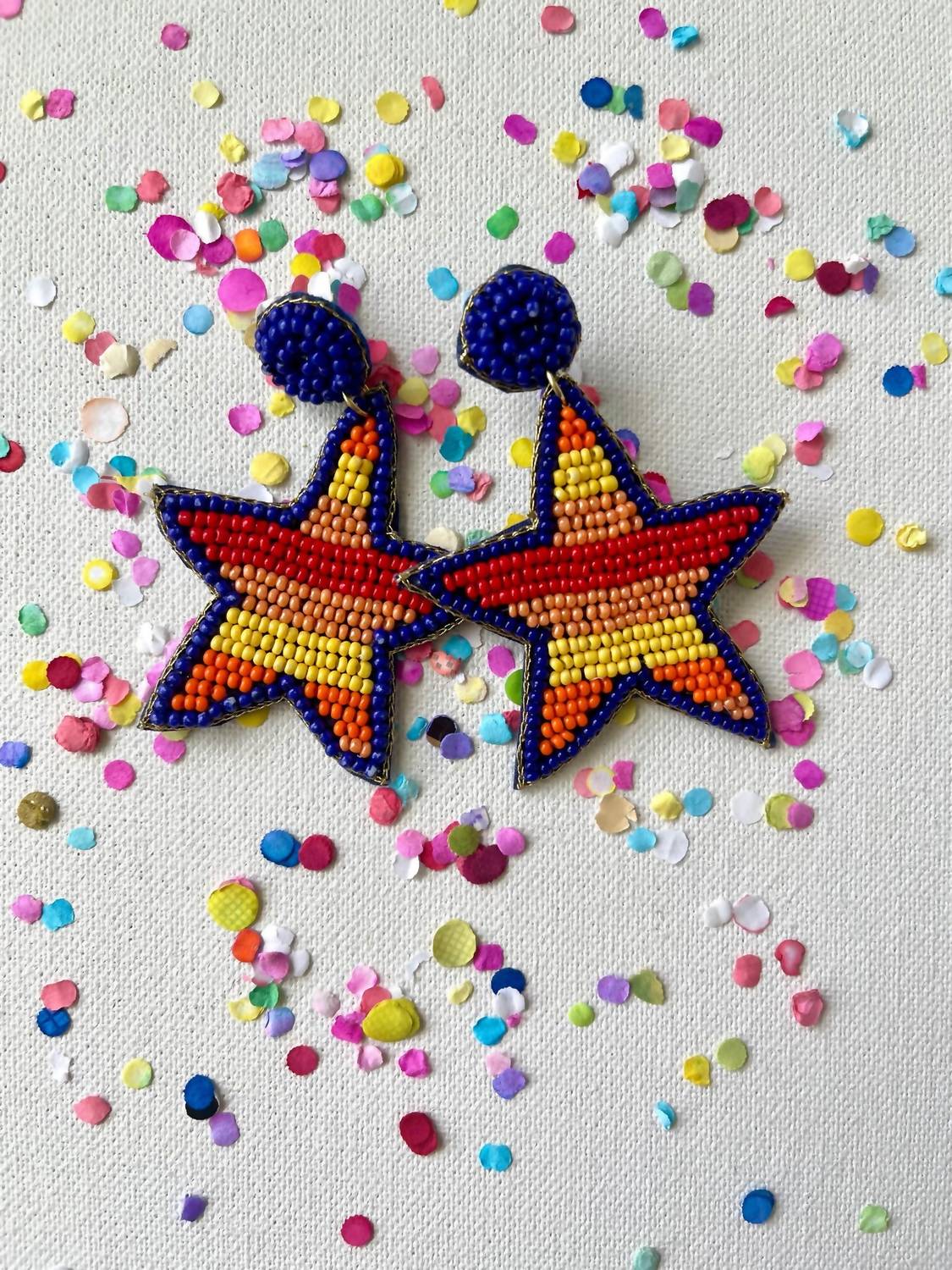 Women's Astros Striped Star Seed Bead Earrings