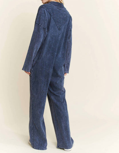 Mineral Wash Button Down Collar Onesie Jumpsuit