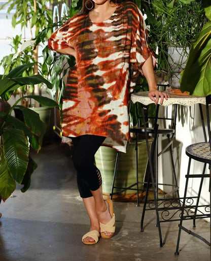 KikiSol - Artisan Tie Dye Gauze Round Neck Kaftan Dress - Rack Hunt