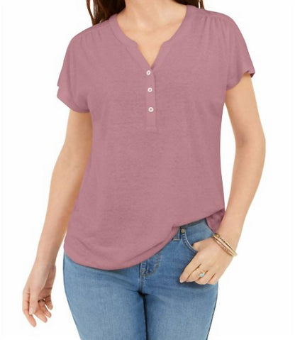 Women's Dolman Sleeve Henley Linen Blend Top