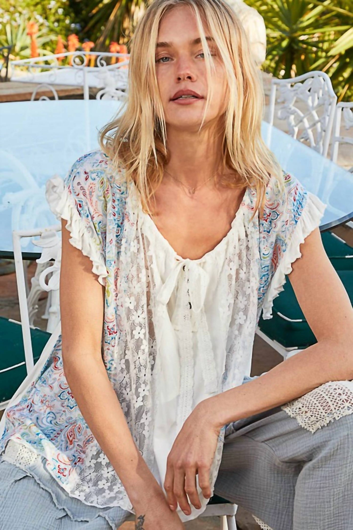 Lace and Floral Knit Top