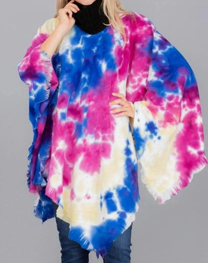 Funteze - Tie Dye Fringe Poncho - Rack Hunt
