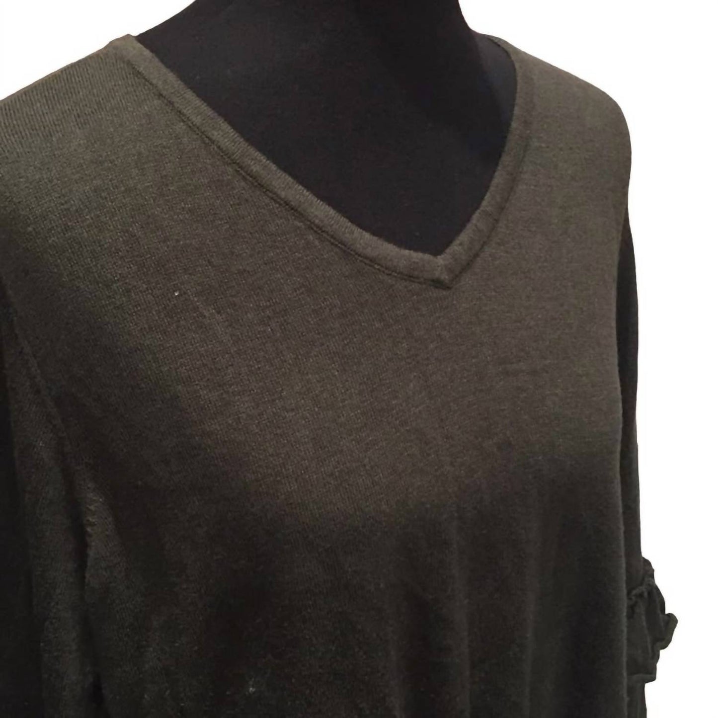 Women's Ruffled Elbow VNeck Long Sleeve Sweater