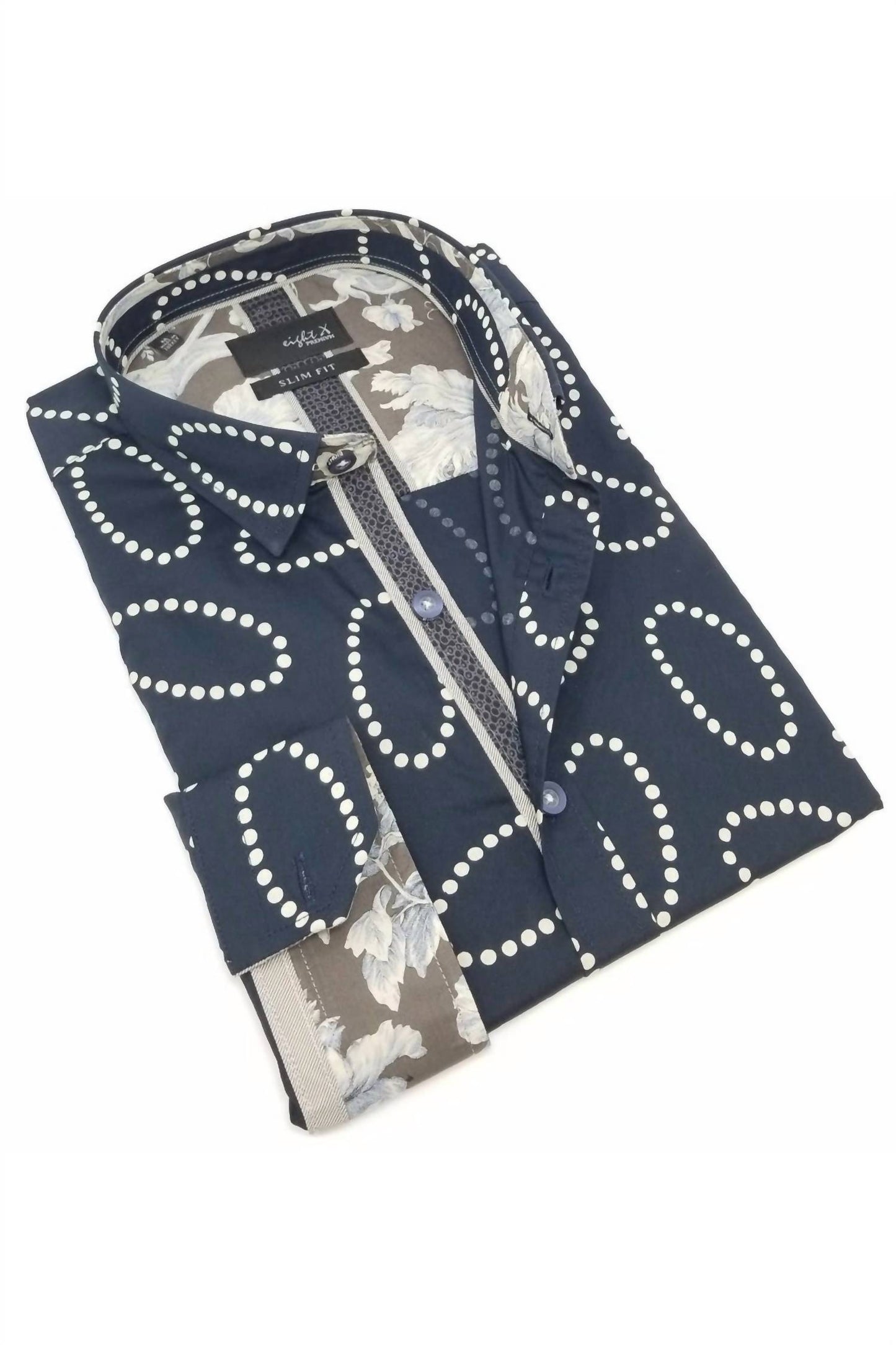 Oval Pattern Print Button Down Shirt With Floral Trim
