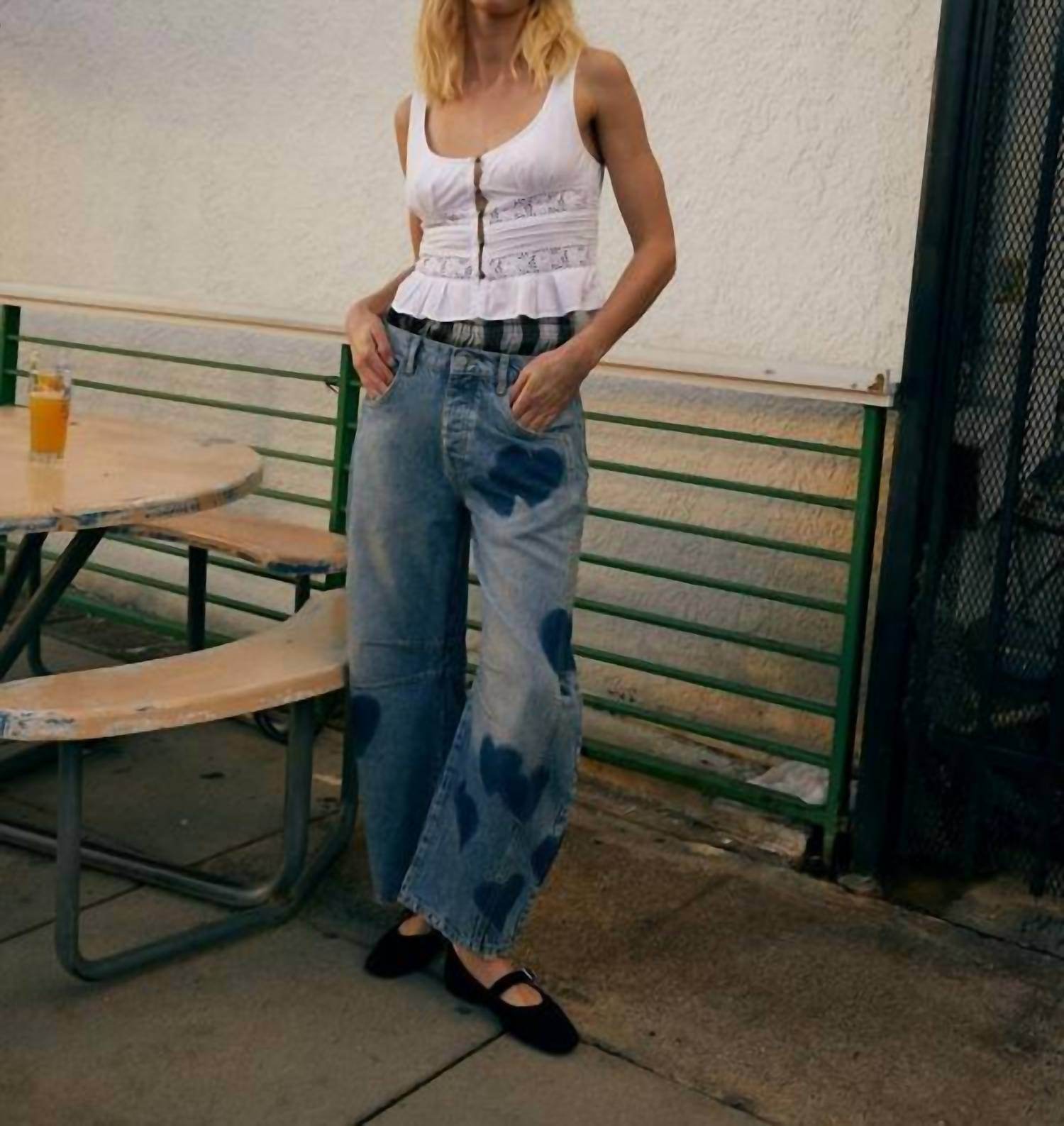 Core in Fashion - Heart Patch Wide Leg Denim - Rack Hunt -