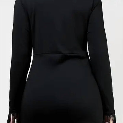 Feather Trim Long Sleeve Bodycon Dress