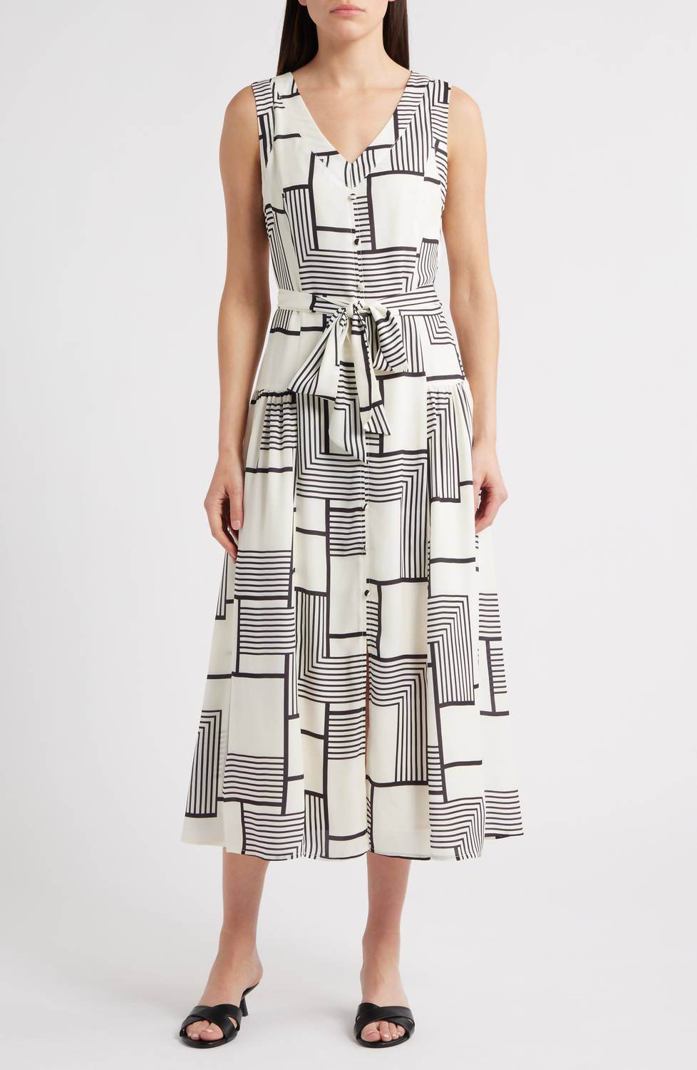Zoe and Claire - Mixed Geometric Print Midi Dress - Rack Hunt