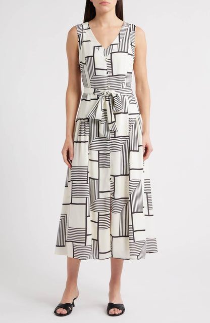 Zoe and Claire - Mixed Geometric Print Midi Dress - Rack Hunt