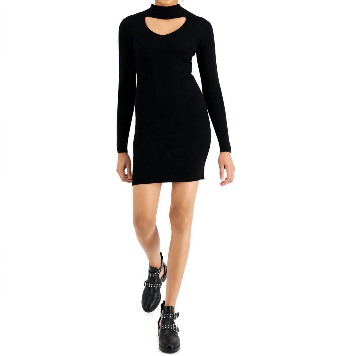 Juniors Cutout Mock Neck Sweater Dress