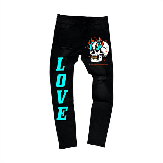 L.O.V.E - Men's Flame Skull Denim Jean - Rack Hunt -