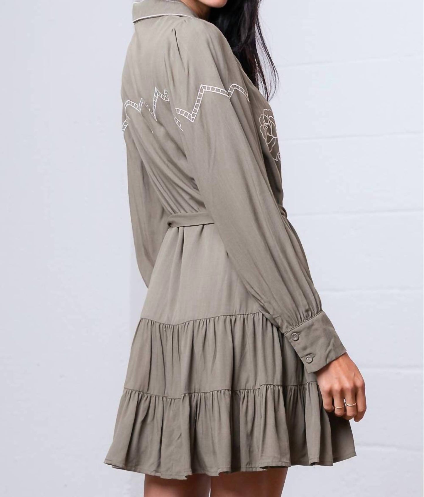 Sage Blossom Western Mini Dress