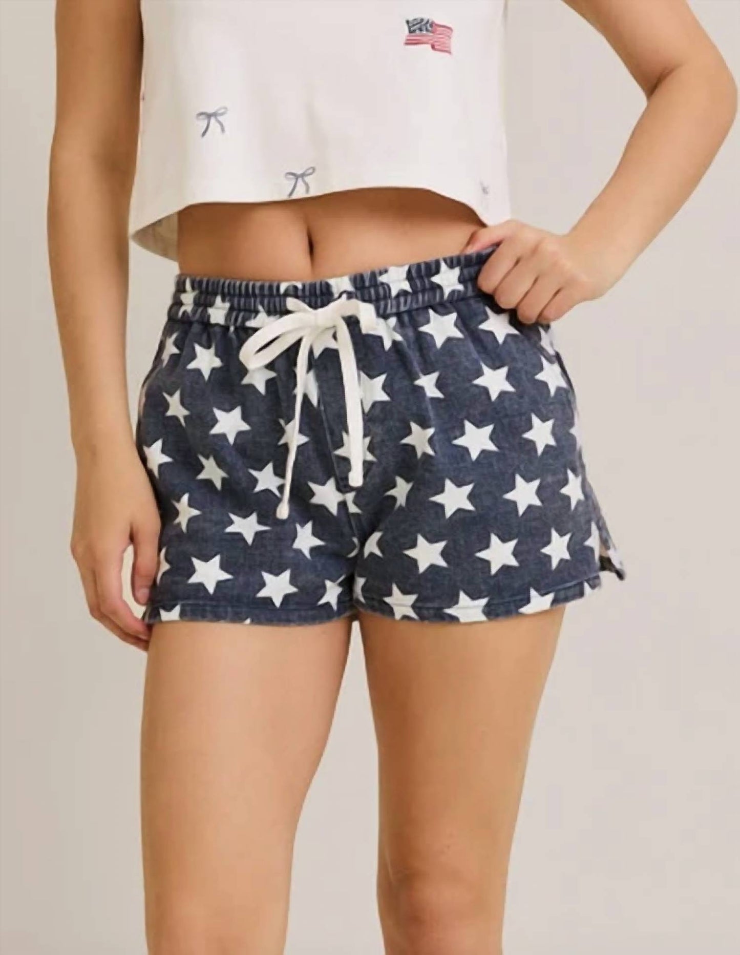 Star Print Denim Shorts