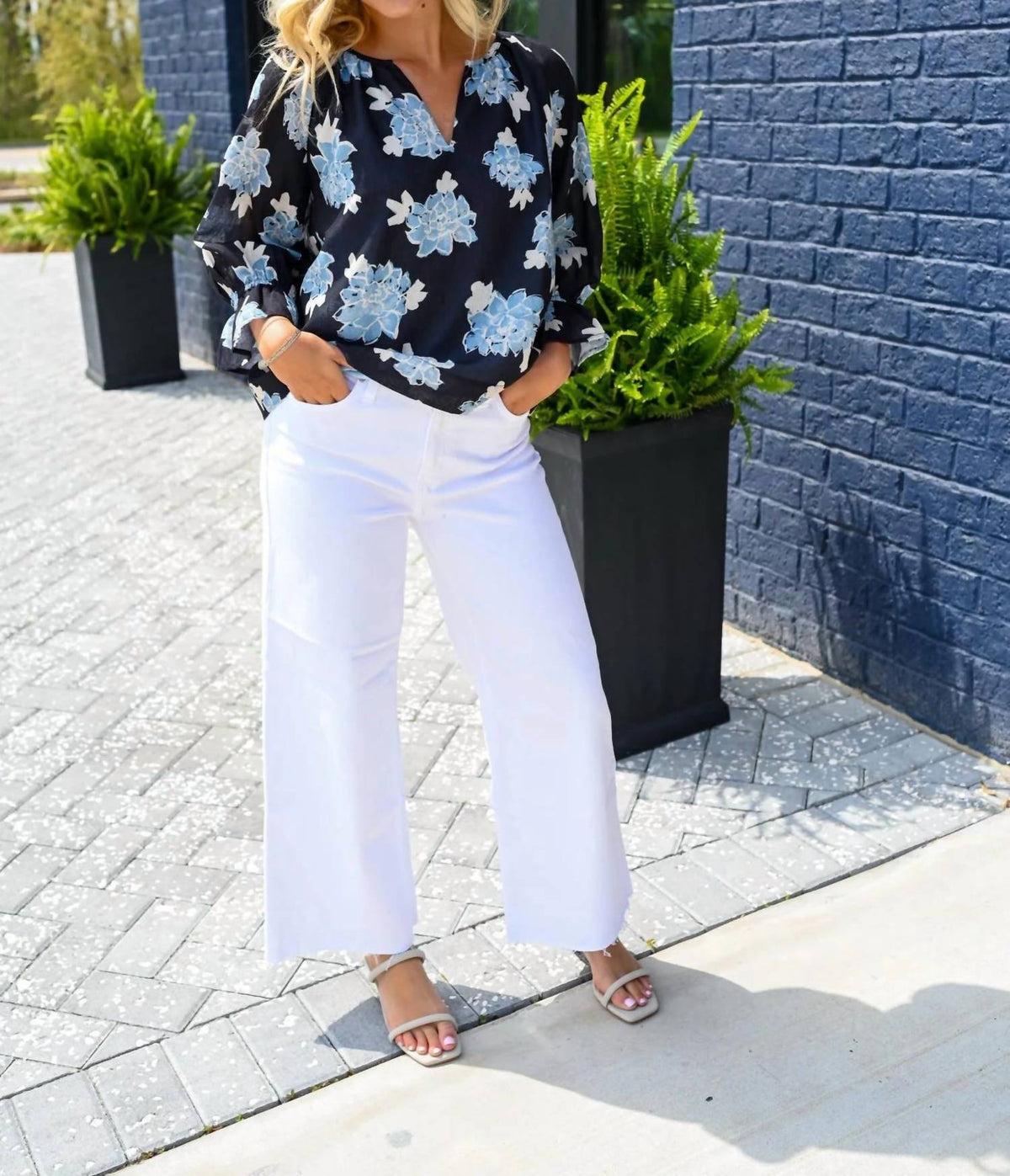 Midnight Floral Peasant Top