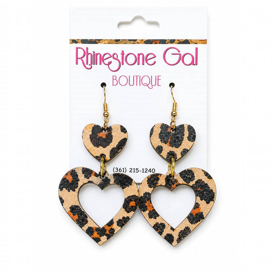 Women's Double Heart Wood Earrings