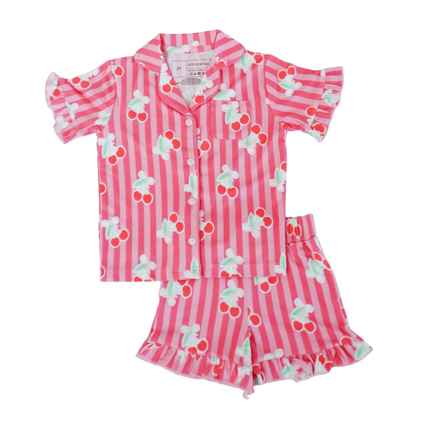 Girls Cherries Bamboo Ruffle Set