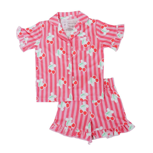 Girls Cherries Bamboo Ruffle Set