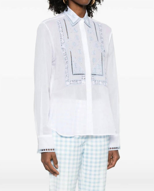 Embroidered Button Front Top