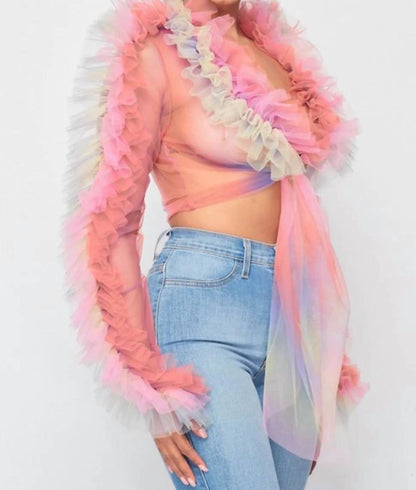 Reach Higher Tulle Mesh Ruffle Top