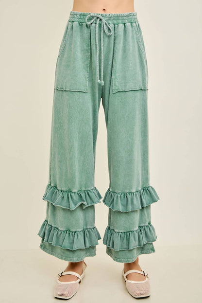 Mineral Washed Double Ruffle Boho Princess Pants