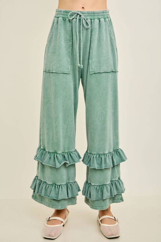Mineral Washed Double Ruffle Boho Princess Pants