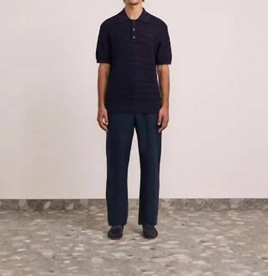 FRESCOBAL CARIOCA Men's Vidal Cotton Blend Buttoned Short Sleeve Polo in Navy