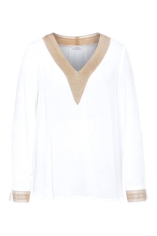 Crochet Trim V-neck Blouse