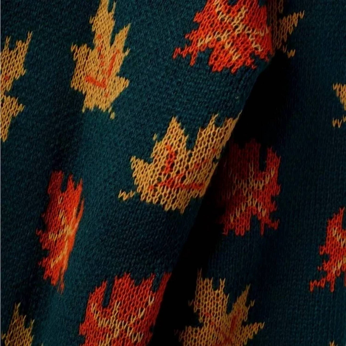 Women's Autumn Leaf Print Crew Neck Sweater