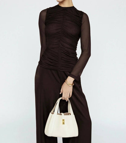 Ruched Mesh Long Sleeve Top