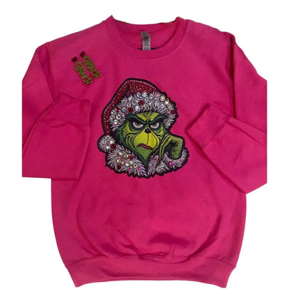 Farm Life Crafting - Women's Blinged Out Grinch Holiday Sweatshirt - Rack Hunt