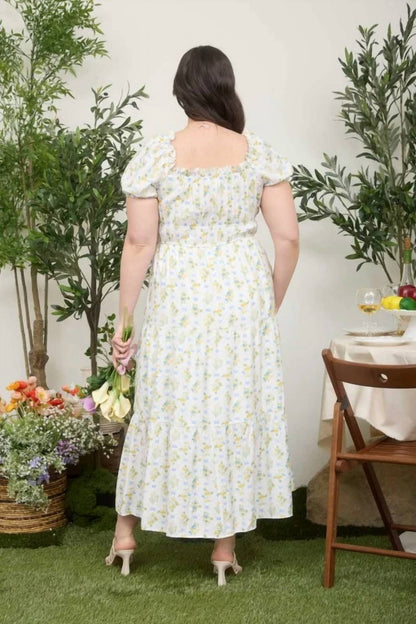 Floral Tile Print Contrast Tie Midi Dress - Plus