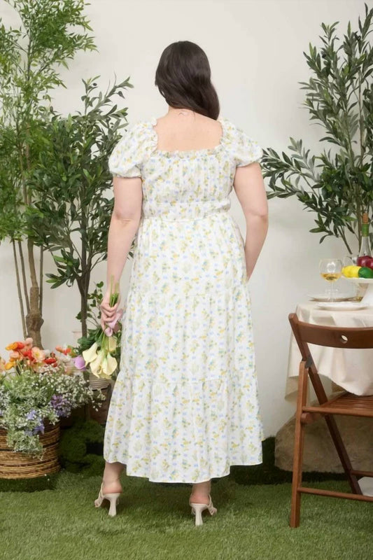 Floral Tile Print Contrast Tie Midi Dress - Plus