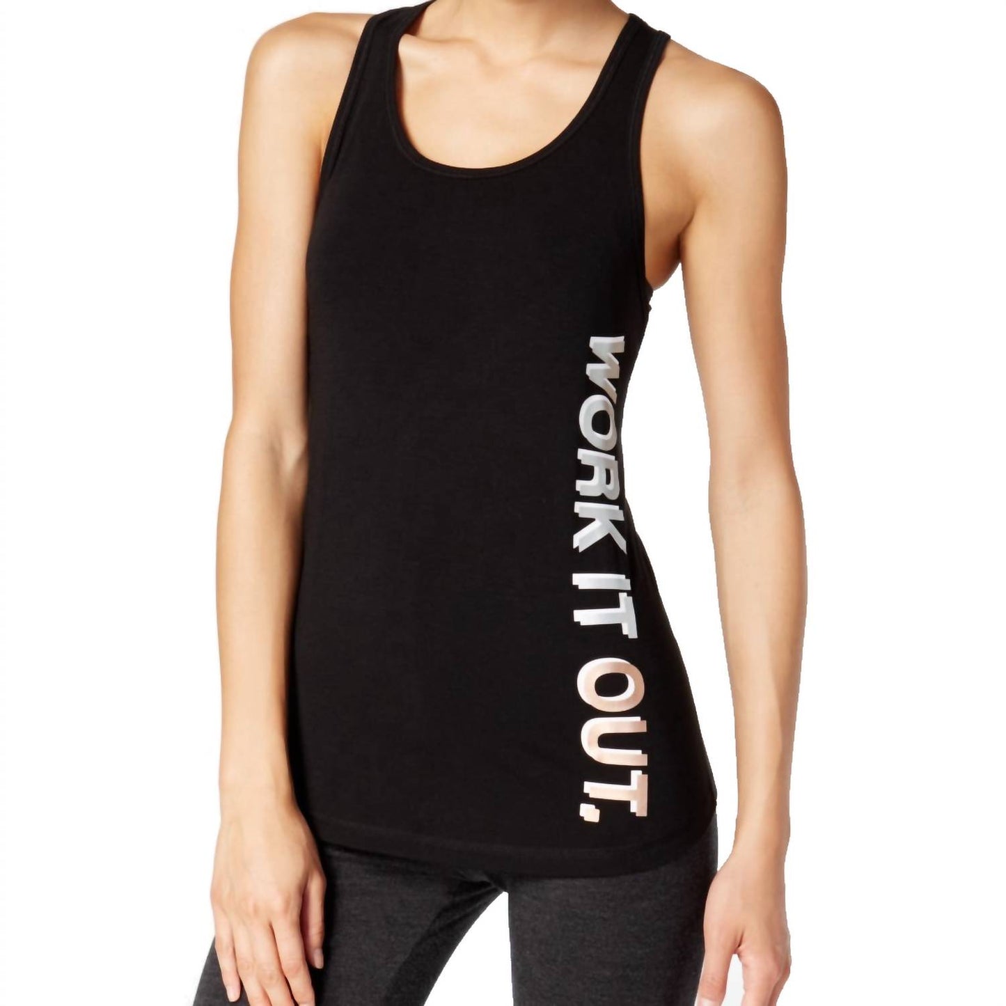 Work It Out Metallic Slogan Tank Top