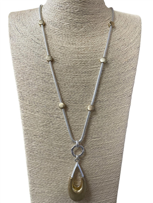 Women's Two Tone Teardrop Long Necklace